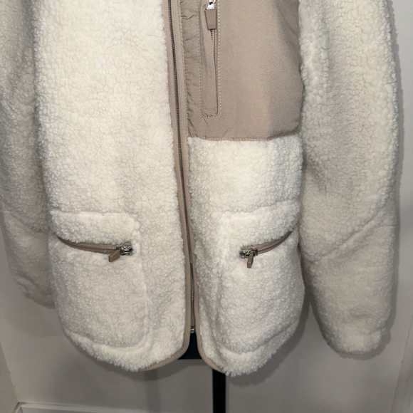 Outdoor Collection Sherpa Fleece Zip Up Ivory Size L Contrast Pockets - Picture 3 of 13